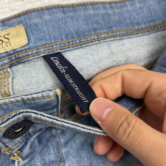 Y2K Guess Jeans Men's 36x32 Lincoln Slim Straight Light Blue Distressed Denim - Picture 6 of 13